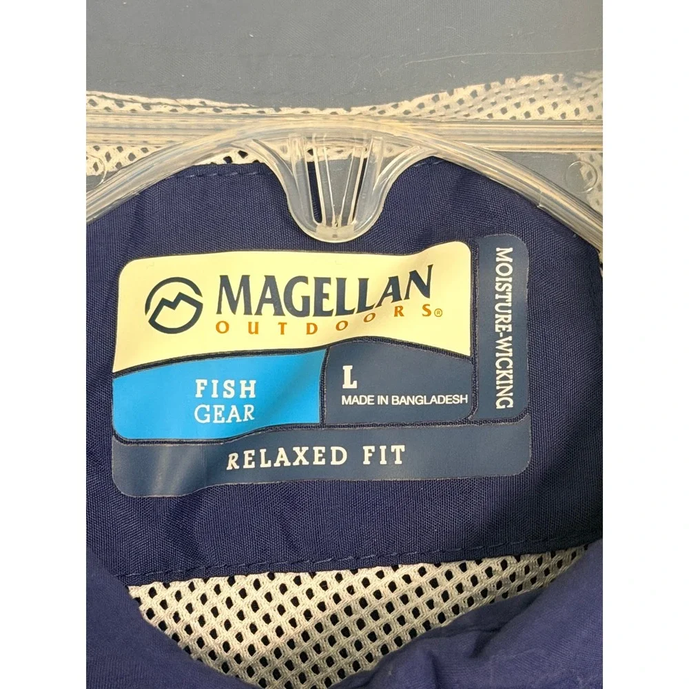 Magellan Outdoors Fish Gear Mens L Blue Long Sleeve Fishing Shirt Relaxed Fit